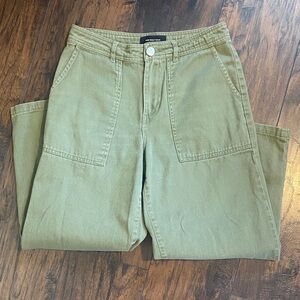 Who What Wear Olive Cropped Wide Leg Jeans
